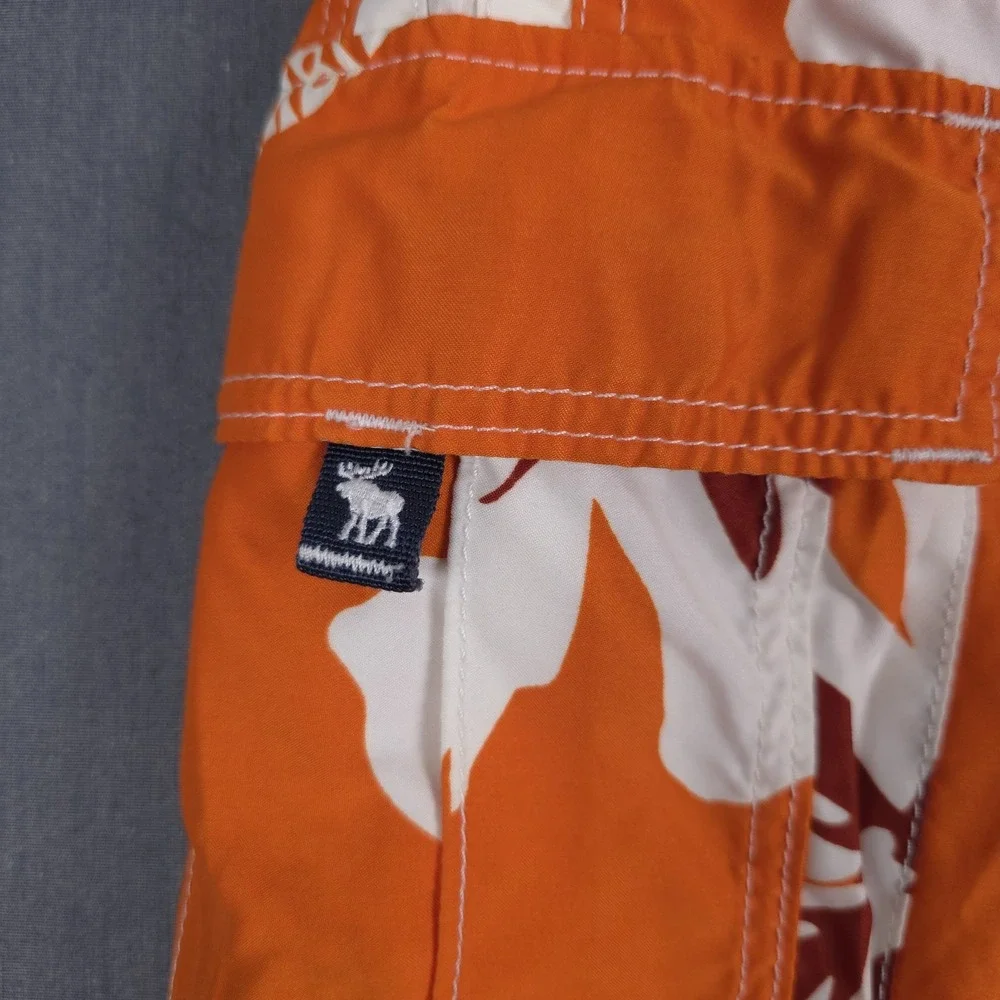 Abercrombie & Fitch Tugger Board Shorts Mens Medium Orange Tropical‎ Surf Swim